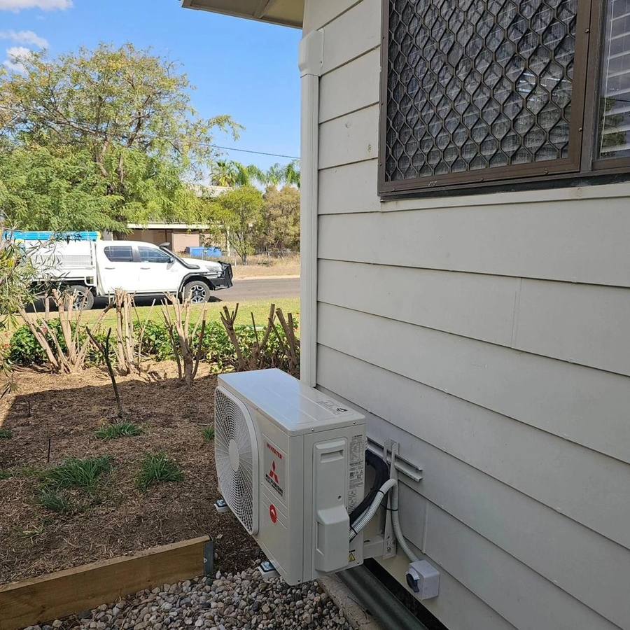 Split system, tidy run — Mitsubishi Heavy Industries · Roma — Rising Sun Electrical